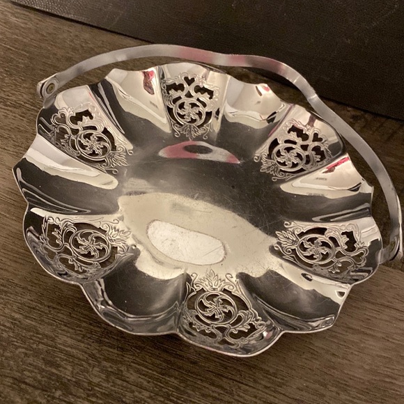 Vtg Farber Brothers New York Krome Kraft Reticulated Oval Basket - Picture 3 of 7